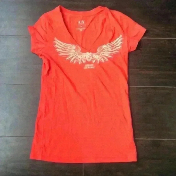 🌸3/$30🌸ARMANI Exchange | Orange cotton v neck t-shirt - Picture 1 of 5